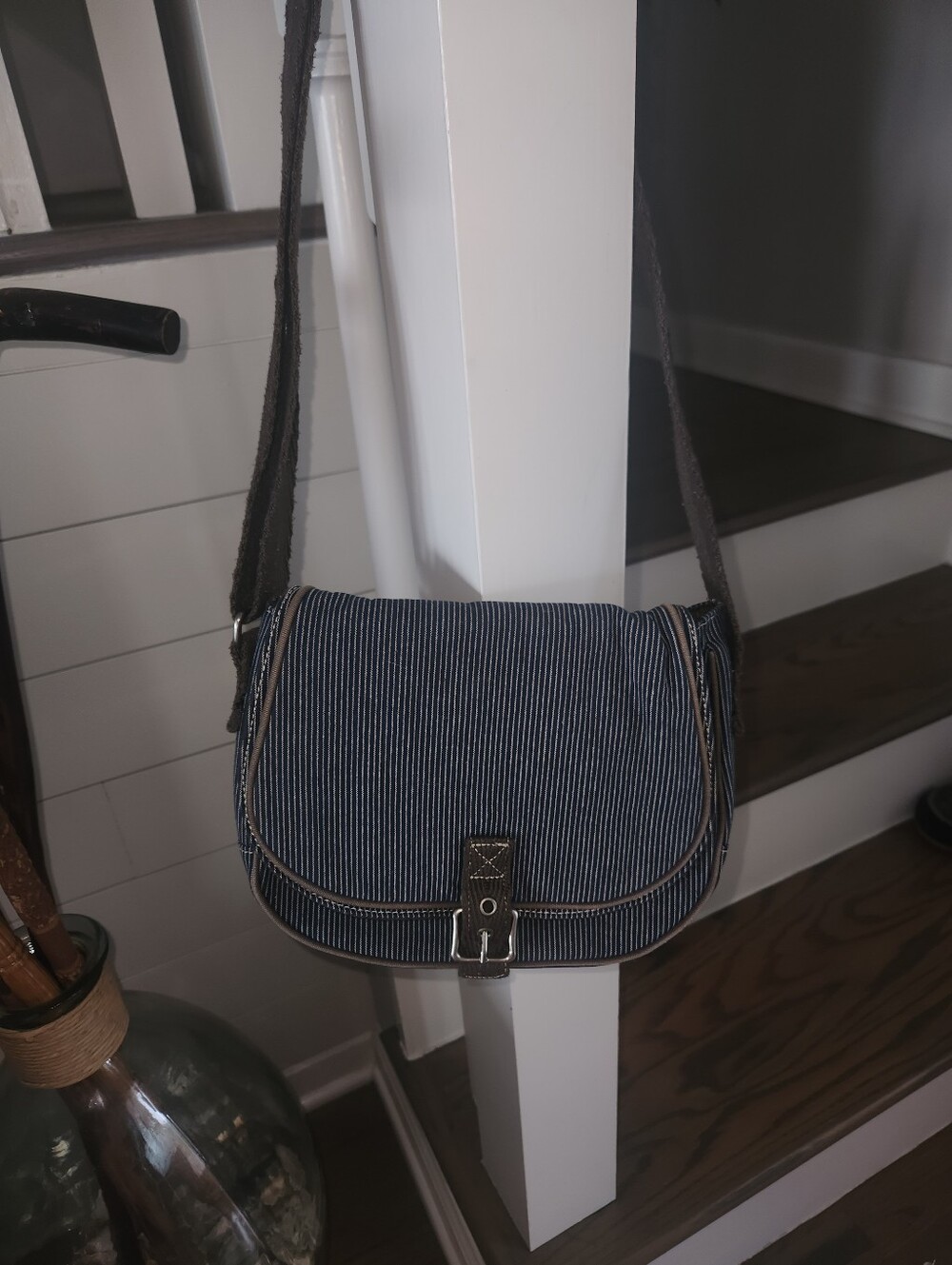 Thirty-One Striped Navy Crossbody Bag